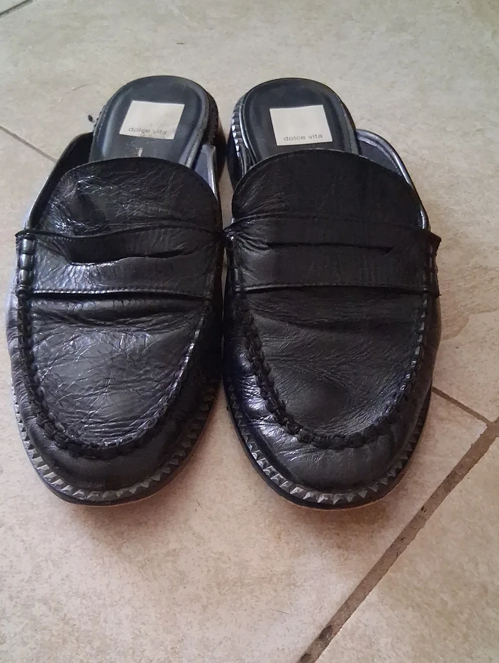 Dolce Vita Black Leather Slip-On Penny Loafer Mules